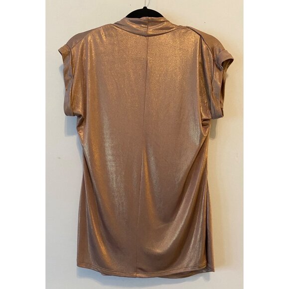RK Boutique Metallic Bronze Open Front Short Sleeve Top Large - Picture 2 of 8